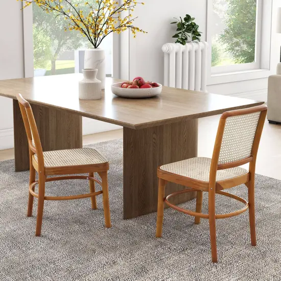 Costway Set of 2/4 Boho Dining Chairs with Teak Wood Structure & Footrests for Indoor Use {5}