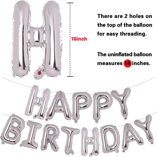 Silver Happy Birthday Balloons Banner - 16 Inch, Aluminum Foil {4}