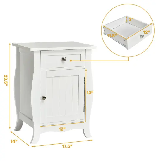 Costway Accent End Table with Drawer Storage Cabinet Wooden Nightstand White {2}