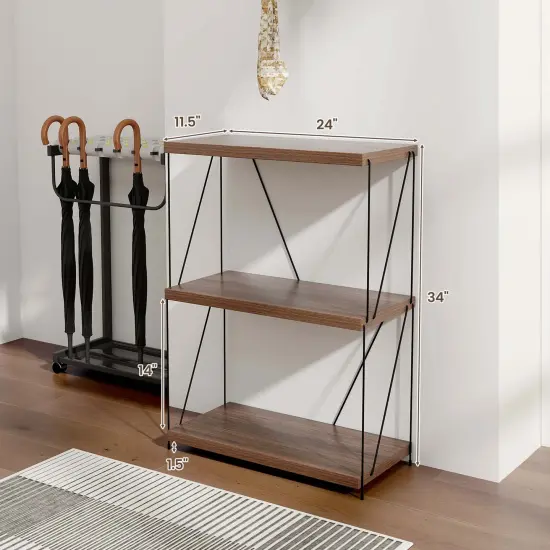Costway 1/2 PCS 3-Tier Multipurpose Display Rack Freestanding Bookcase with Metal Frame Walnut {3}