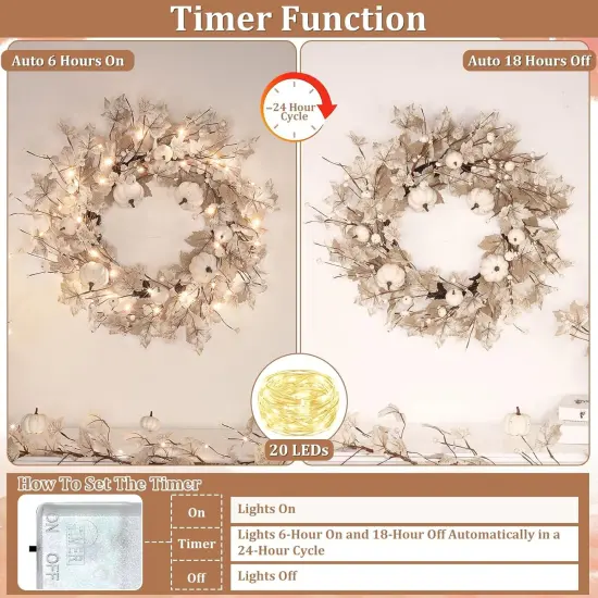 26 Inch Large Foldable Fall Wreath for Front Door with Lights Timer {4}