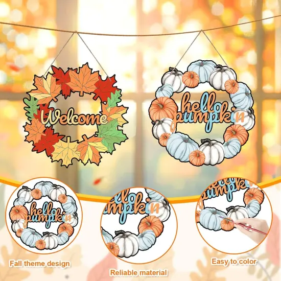 24 Pcs Fall Coloring Wreath Crafts for Kid {2}