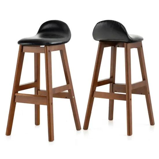 Costway Set of 2 Upholstered PU Leather Barstools 27.5'' Wooden Dining Chairs Black&Brown {1}