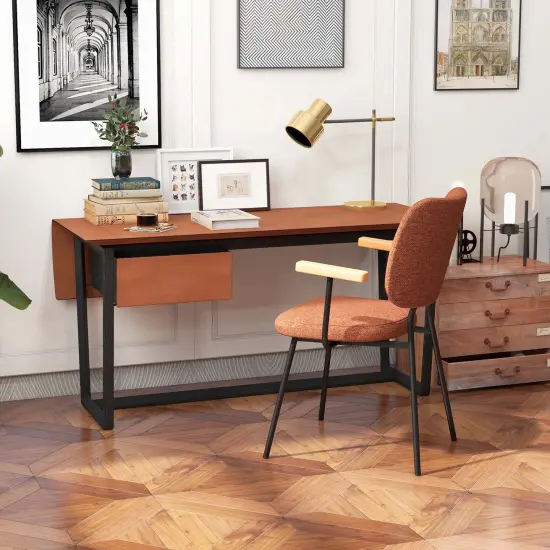 Costway Set of 2 Modern Linen Fabric Dining Chairs Padded Kitchen Accent Armchair Grey/Orange {5}