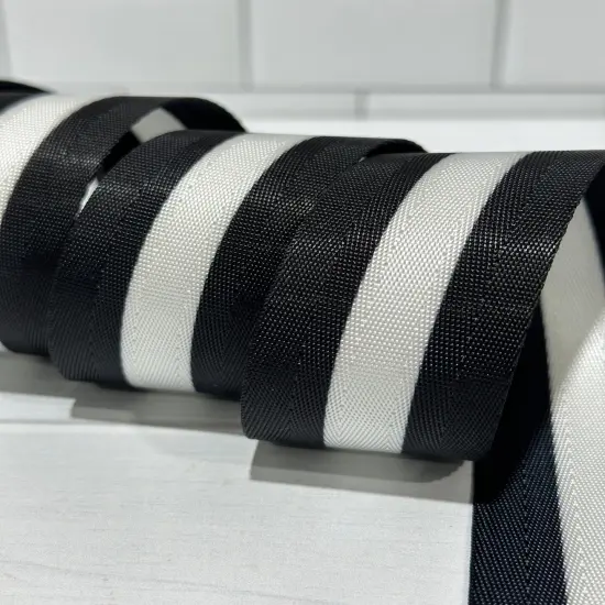 Black with White 1/2&rdquo; Stripe 1.5&rdquo; Seatbelt Webbing (by the yard) {1}