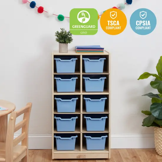 10 Cubby Mobile Tray Cabinet with 10 Scoop Front Storage Bins Powder Blue {4}