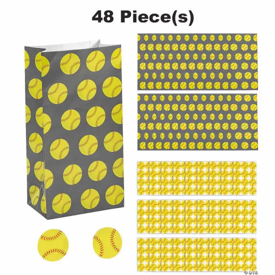 5" x 10" Bulk 48 Pc. Softball Paper Treat Bags {1}