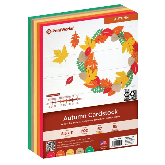 Printworks Autumn Cardstock, Includes Red, Orange, Yellow, Kraft and Green Cardstock, 8 &frac12;&rdquo; x 11&rdquo;, 200 Sheets (00598) {1}