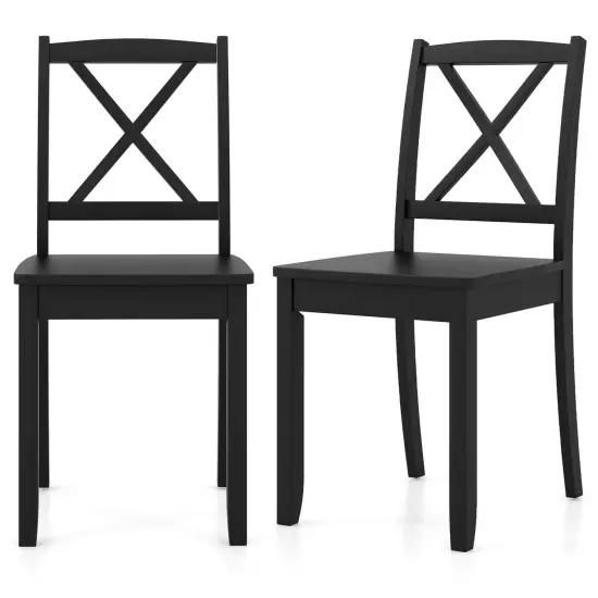 Costway Dining Chair Set of 2 Kitchen Side Chairs with Rubber Wood Legs & Cross Back White/Black/Brown {9}