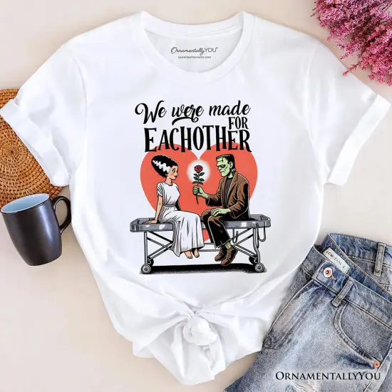 Romantic Frankenstein and Bride T-Shirt, We Were Made for Each Other Tee for Spooky Couples {7}