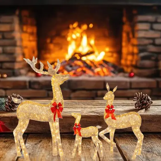 Twisted Champagne Rattan Reindeer Family for Indoor and Outdoor Holiday Use 63" + 52" + 37" {2}