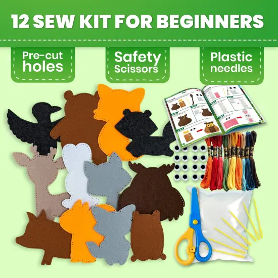 Craft Kits for Kids - 12 Forest Animals Sewing Kit Basic {2}