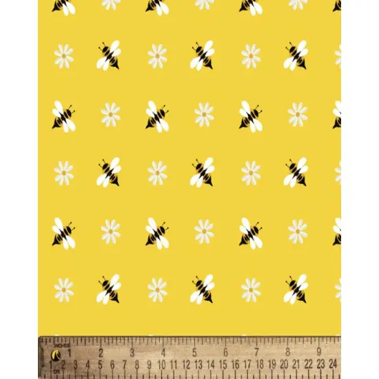 Bees n Flowers Yellow Cotton Fabric | By the Yard | Sewing and Crafting | 44 inches wide {1}