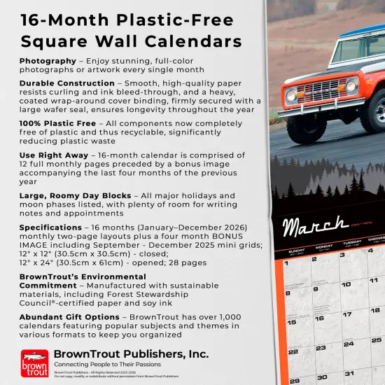 Ford Bronco OFFICIAL | 2026 12 x 24 Inch (Hanging) Monthly Square Wall Calendar | Plastic-Free {6}