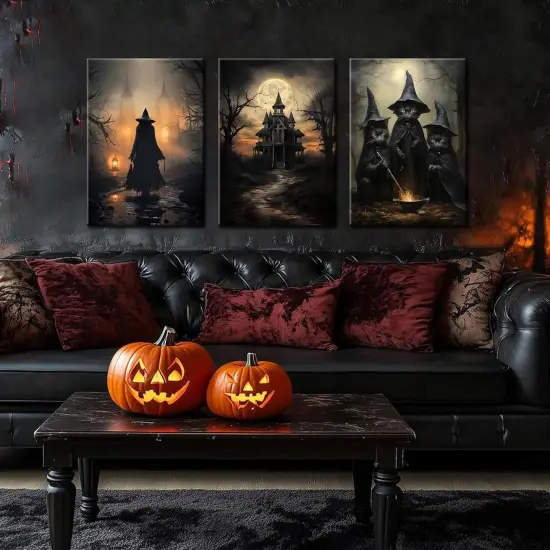 3 Piece Halloween Dark Witch Canvas Wall Art - 12x16 Inches {4}