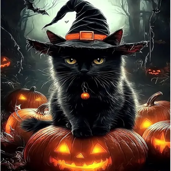 Halloween Cat Diamond Painting Kits - 12x16 Inch {1}