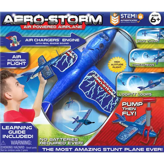 Aero-Storm: Air Powered Airplane - Blue - Acrobatic Flight, Stunt Performing Outdoor Flying Toy, Micro Air Engine, No Batteries Required, Kids Ages 6+ {1}