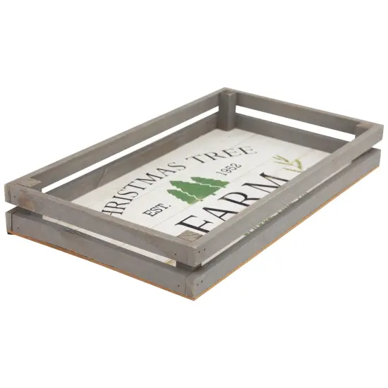 Northlight Set of 2 Gray and White Farm Fresh Christmas Trees Wooden Tray Hanging Signs 21" {5}