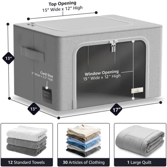 Sorbus Storage Bins 3 Pack- Container Organizer Set with Window & Handles Gray {5}