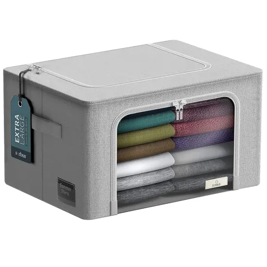 Sorbus 1 Pack Jumbo Storage Bin with Metal Frame, Storage Containers with Window & Handles, Stackable & Foldable Clothes Organizer Bag Gray {1}