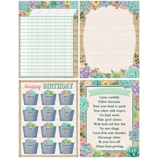 Rustic Bloom Succulents, 4 Chart Set {1}