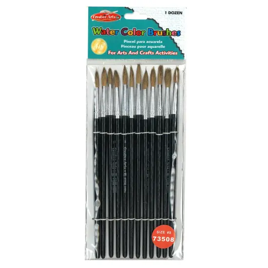 Water Color Paint Brushes with Round Pointed Tip, # 8, 0.81 Inch, Camel Hair, Black Handle, Pack of 12 {1}