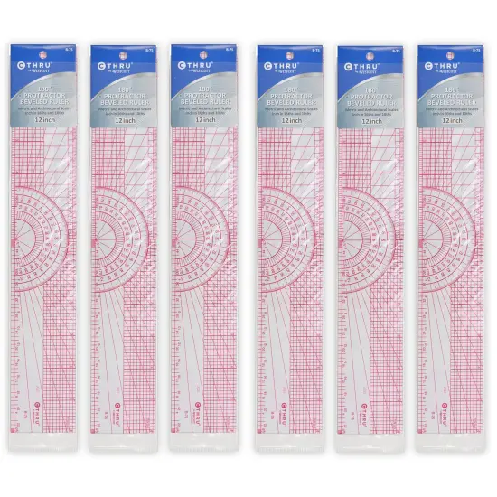 Beveled Protractor Ruler, 12", Transparent, Pack of 6 {1}