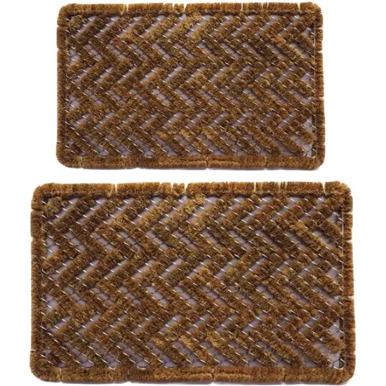 Wire Weave Scraper Door Mat, Basket Weave Floor Doormat, Rectangle in Coconut Fiber, Natural Brown {2}