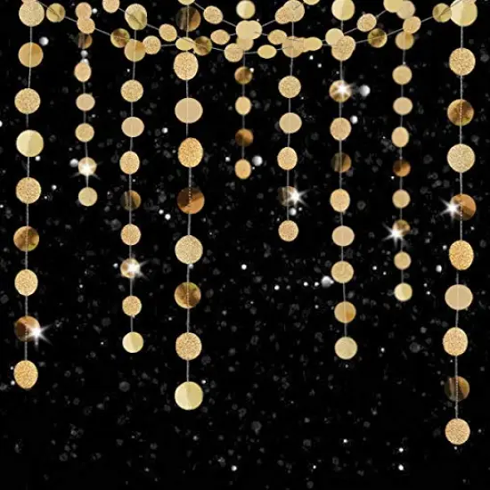 6 Pcs Glitter Champagne Gold Paper Circle Dot Garland - 52 Feet, Hanging Bunting for Birthday Parties, Engagements, Bridal Showers, Weddings, Baby Showers, Christmas, and Photo Backdrops {6}