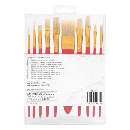 PAINT BRUSHES - AC - ART SUPPLY BASICS - OIL- HOGHAIR BRISTLES (10 PIECE) 354838 {4}