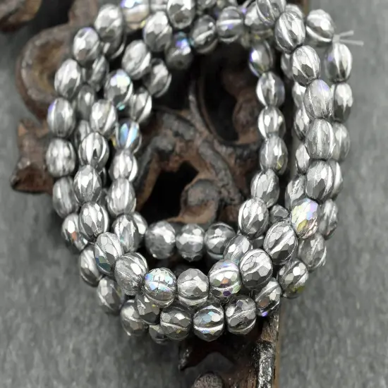 *25* 6mm Silver Washed Silver AB Faceted Round Melon Beads {1}