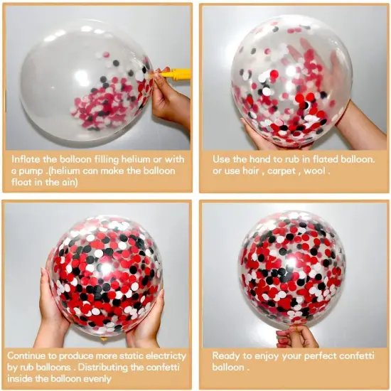 50 Pack 12 Inch Red and Black Latex Balloons - Black, White, and Red Confetti Balloons with Ribbons for Birthday, Graduation, Wedding, Bridal Shower, and Party Decorations {5}