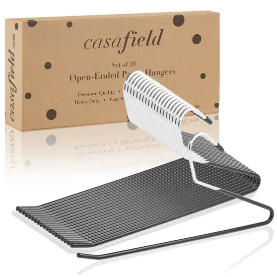 Casafield - 20 Open-Ended Pants Hangers - Easy Slide - Slim, Space Saving Design with Non-Slip Rubber Coating for Trousers, Slacks, Jeans, Skirts {5}