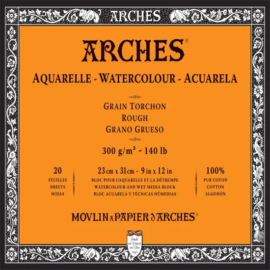 Arches Aquarelle Rough Watercolor Block 9"X12"- 140lb, 20 Sheets {1}