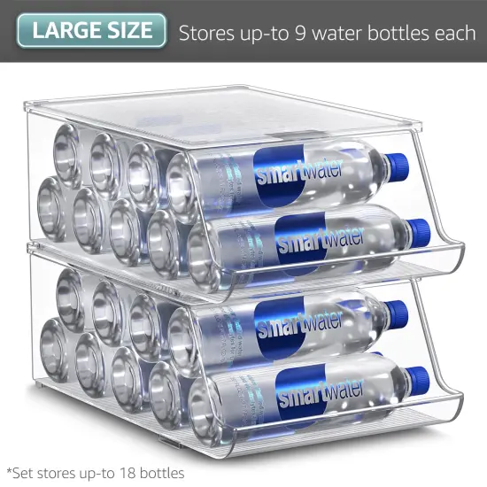 Sorbus Water Bottle Organizer with Lids - Stackable Can and Bottle Holder Drink Dispenser for Fridge, Pantry, Kitchen Organization and Storage (Set of 2) {5}