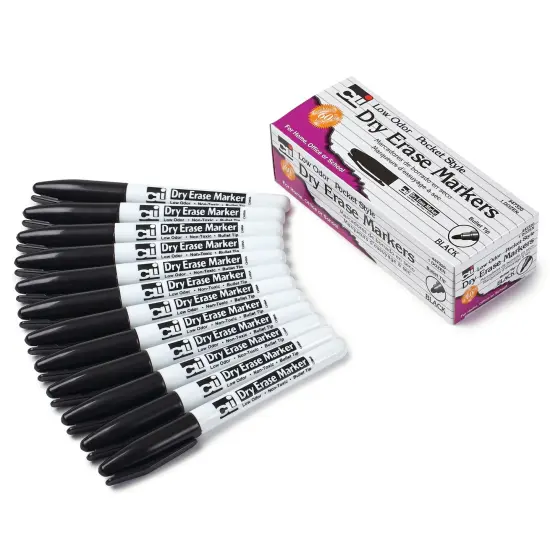 Dry Erase Markers, Pocket Style, Bullet Tip, Black, Pack of 12 {1}