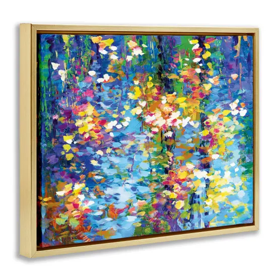 Stupell Industries Colorful Reflections Lake Flowers Framed Floater Canvas Wall Art Gold Floater Frame {3}