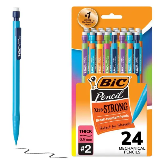 Xtra-Strong Thick Lead Mechanical Pencil, With Colorful Barrel Thick Point (0.9mm), 24-Count Pack, Mechanical Pencils With Erasers {1}