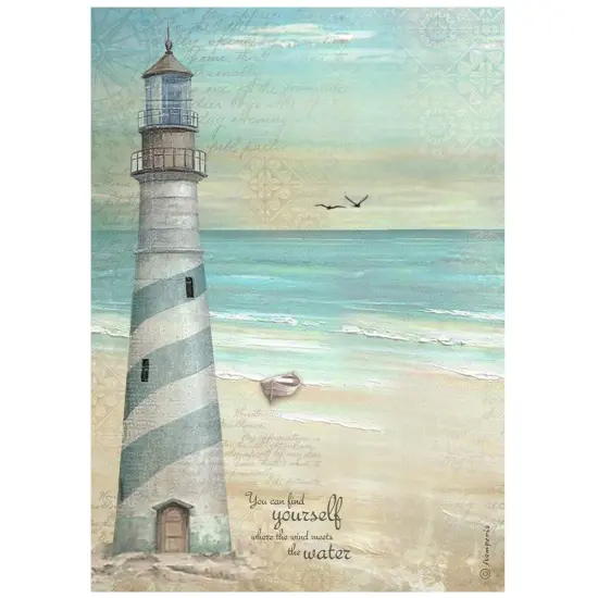 Stamperia Rice Paper Sheet A4-Sea Land Lighthouse {1}