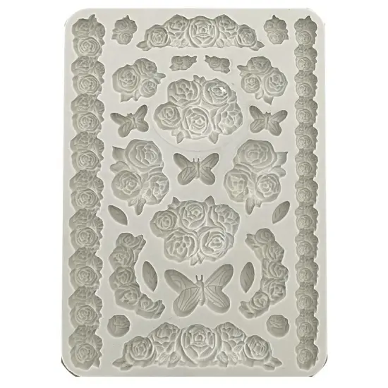 Stamperia Silicone Mold A5-Shabby Rose Roses And Butterfly {1}