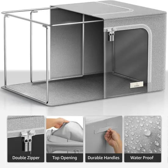 Sorbus 1 Pack Jumbo Storage Bin with Metal Frame, Storage Containers with Window & Handles, Stackable & Foldable Clothes Organizer Bag Gray {4}