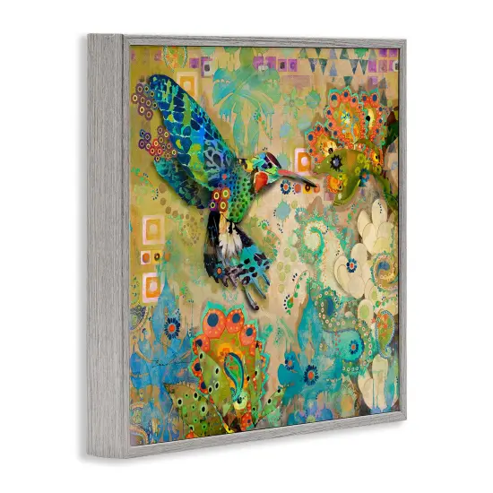 Stupell Industries Boho Hummingbird Pattern Framed Giclee Art Gray Frame {3}