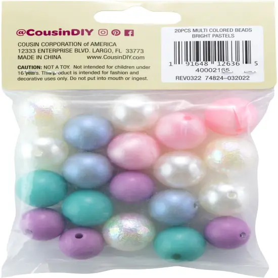 CousinDIY Bubblegum Bead 20mm 20/Pkg-Bright Pastels {2}