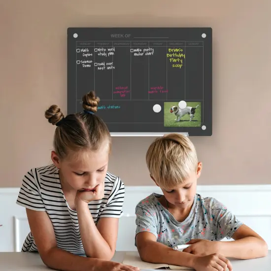 Audio-Visual Direct Magnetic Glass Weekly Calendar & Planner Dry-Erase Board Set Black {3}