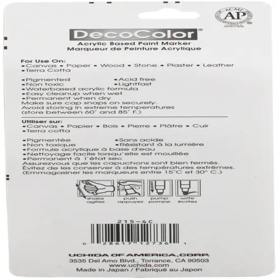 Uchida DecoColor Fine Tip Acrylic Paint Markers 4/Pkg-Blue, Red, Black And White {2}