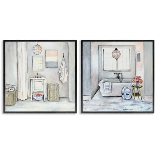 Stupell Industries Bathroom Interior Soft Cottage Design Framed Giclee Art Gray Frame {7}