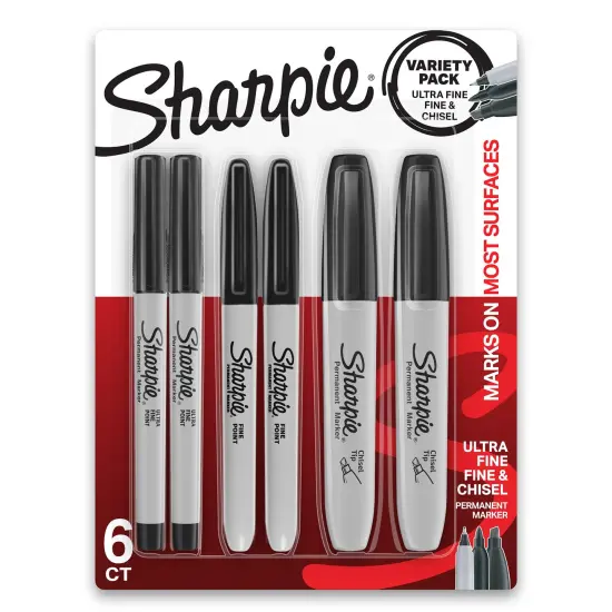 Permanent Markers Variety Pack, Fine, Ultra-Fine, & Chisel-Point Markers, Black, 6 Count {1}