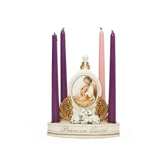 Roman Holy Family Peace on Earth Christmas Candle Holder - 8.5" White {4}