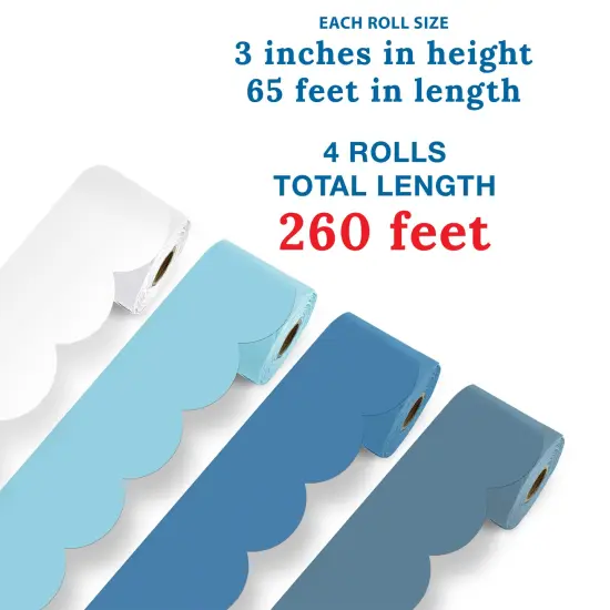 Carson Dellosa 260Ft Ocean Waves Boho Classroom Bulletin Board Borders, 4 Rolls of Scalloped White & Blue Bulletin Board Border, Bulletin Board, Boho D&eacute;cor, Office D&eacute;cor, Summer D&eacute;cor, Classroom D&eacute;cor {2}