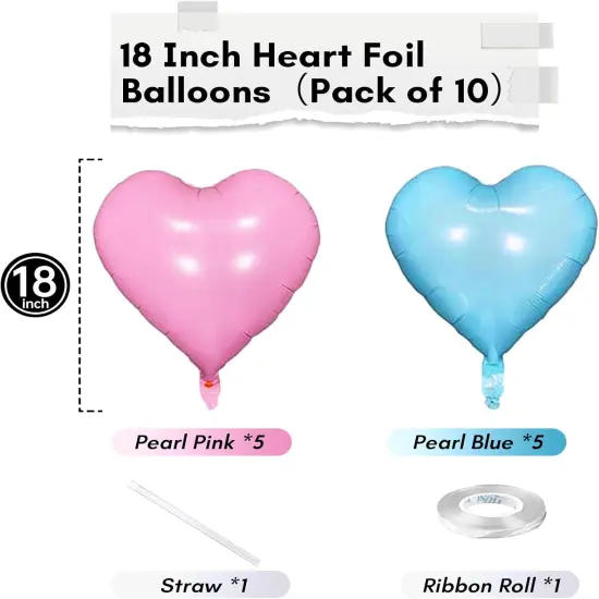 Pink Blue Heart Foil Balloons, 18Inch Gender Reveal Party Decorations, Pastel Blue and Baby Pink Heart Shape Mylar Balloon for Girls or Boys Baby Shower Birthday Wedding Bridal Shower Party Supplies {2}